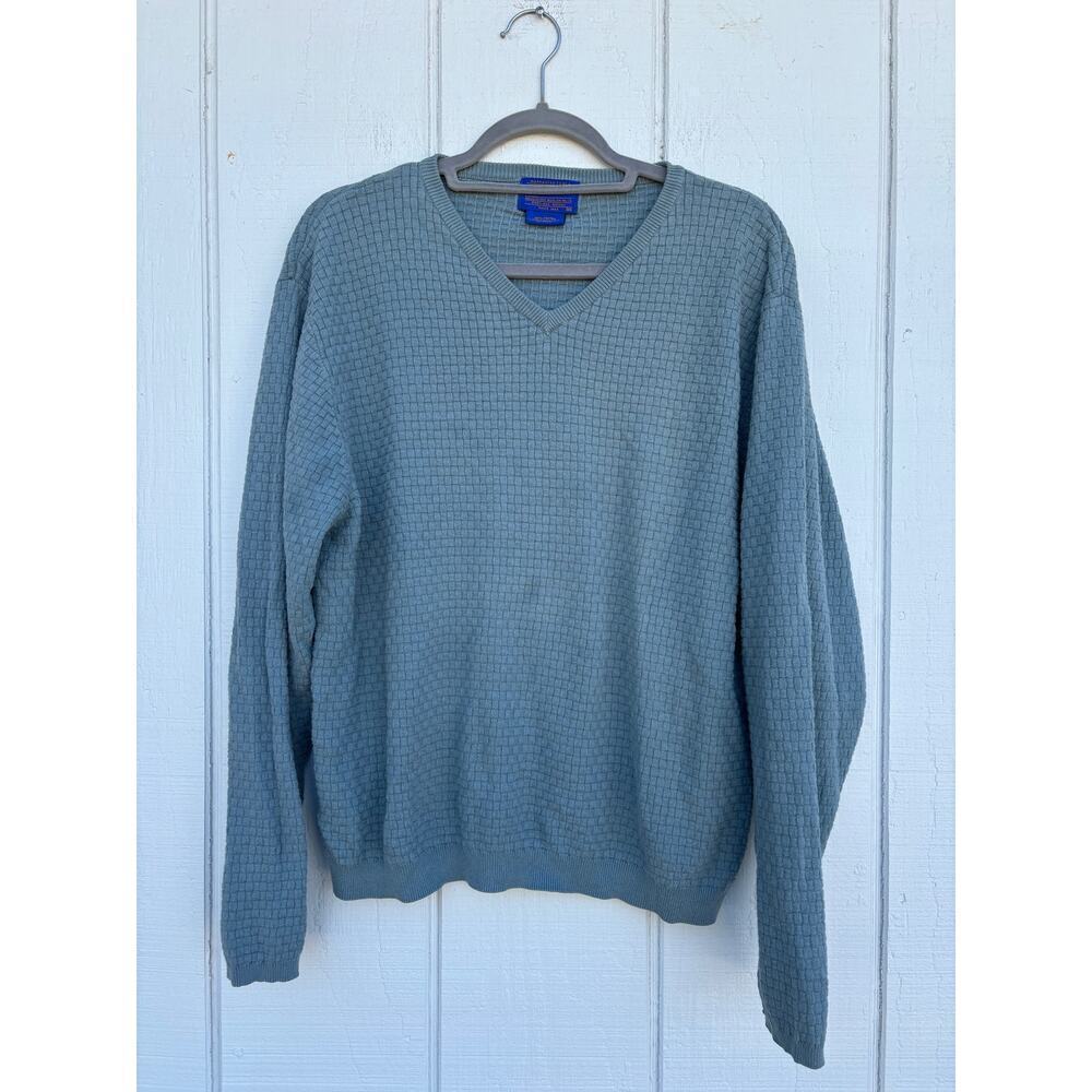 Pendleton Sweater, Textured, V Neck, Cotton,‎ Blue, Size Medium